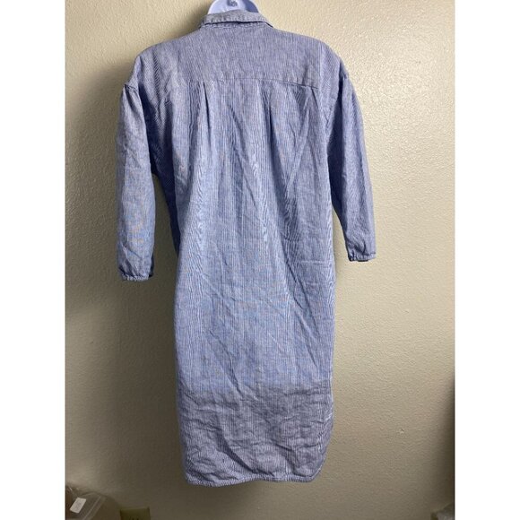 Copenhagen Delights Linen Modal Blue White Striped Button Up Shirt Dress size XS - Picture 2 of 15